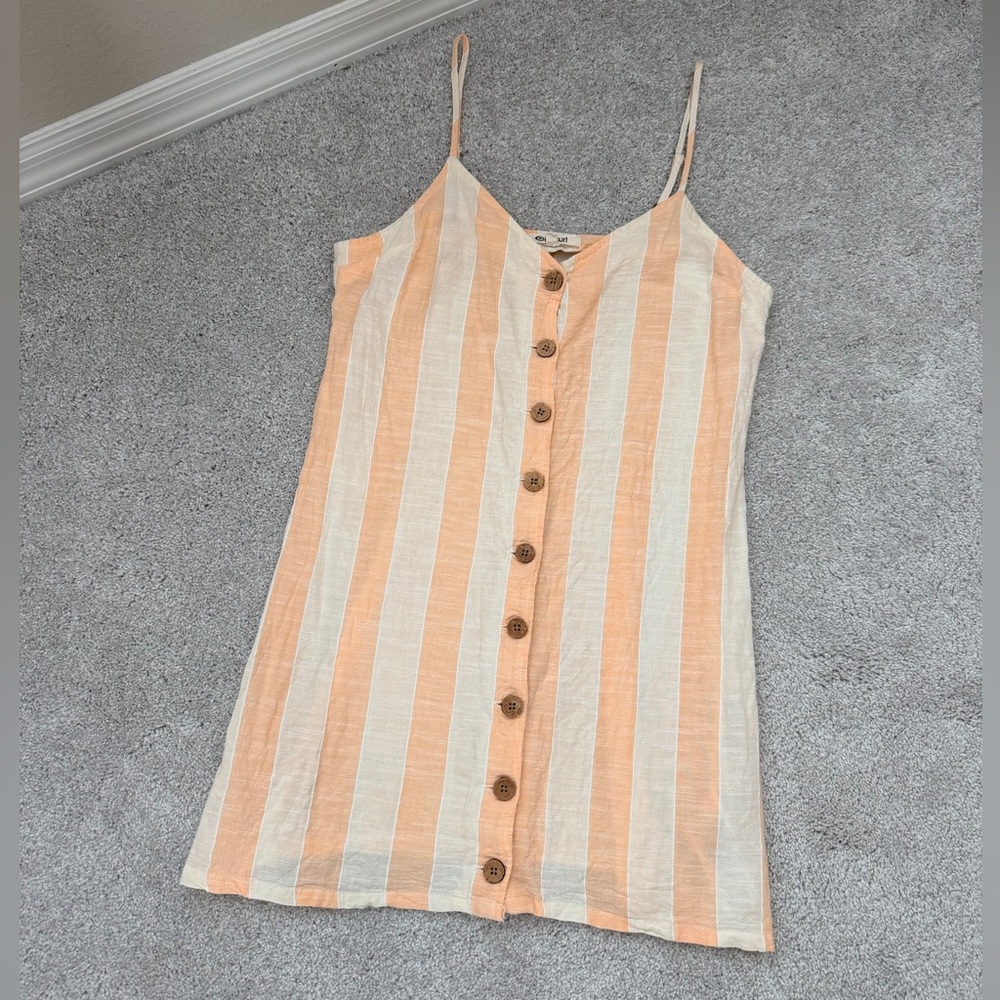 Rip Curl Peach and Cream Surf Stripe Button-Down Dress, size M